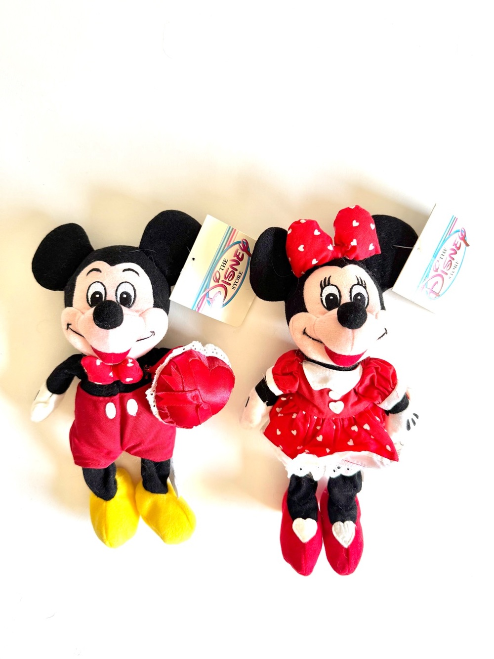 Disney Store Valentine Mickey & Minnie Mouse Mini Beanie Plush Set Vintage 90s
